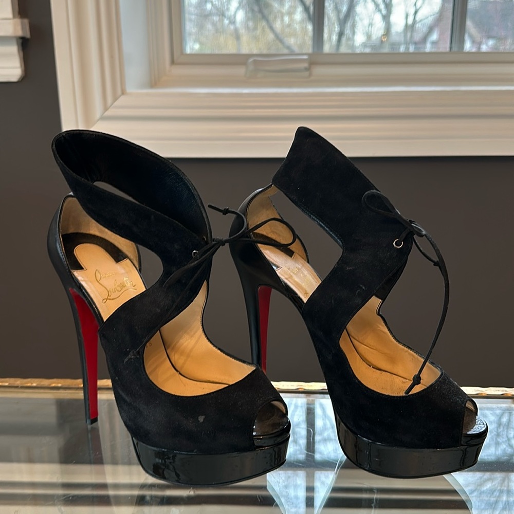 Christian Louboutin Lace Up Black Heels Size 37.5